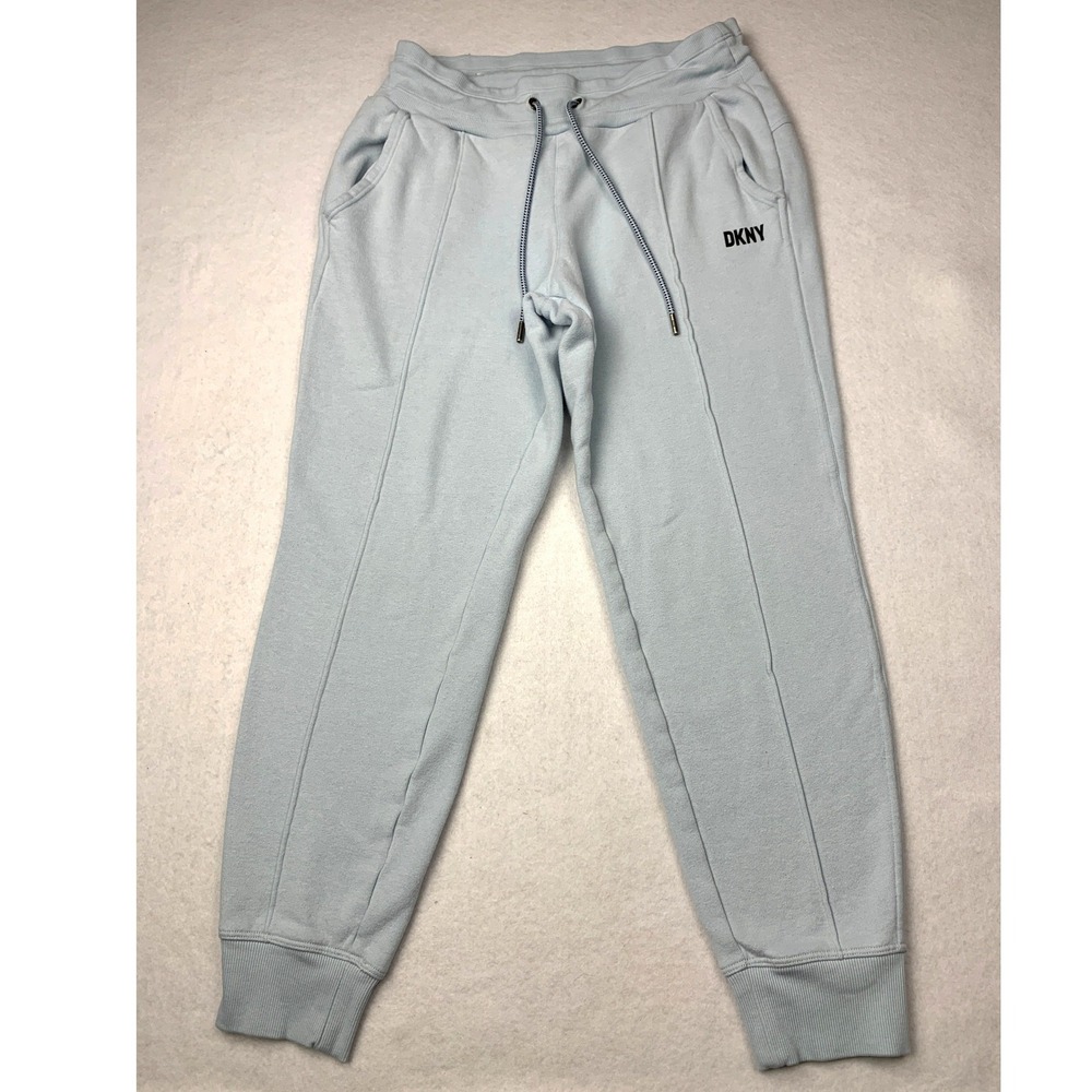 DKNY Joggers Womens Small Blue Fleece Pintuck Elastic Waist Sweatpants Pants S